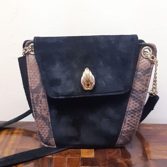 Canada Vintage Suede and Snakeskin Leather And Chain Crossbody Bag - Picture 2 of 15